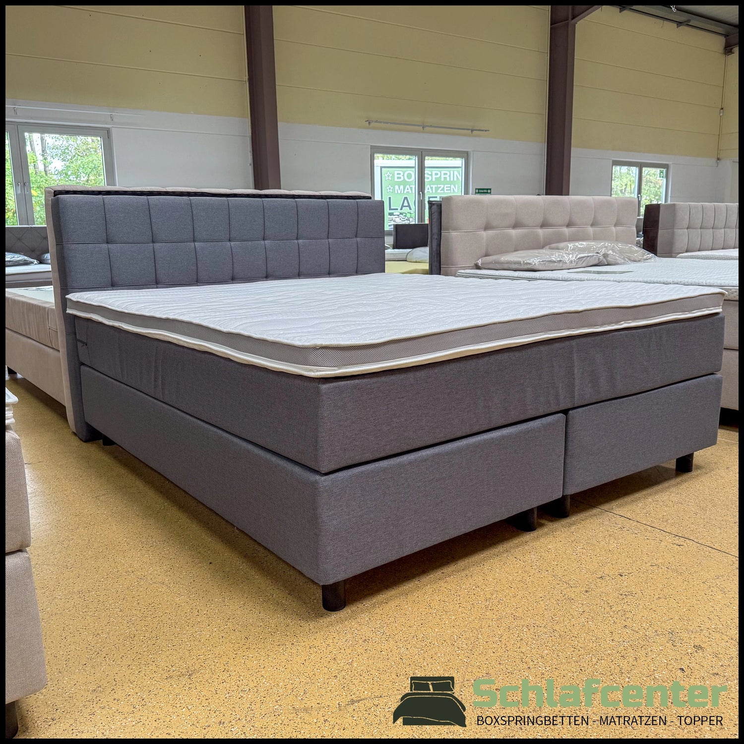 Boxspringbett 180x200 Stoff Grau 5 Teilig