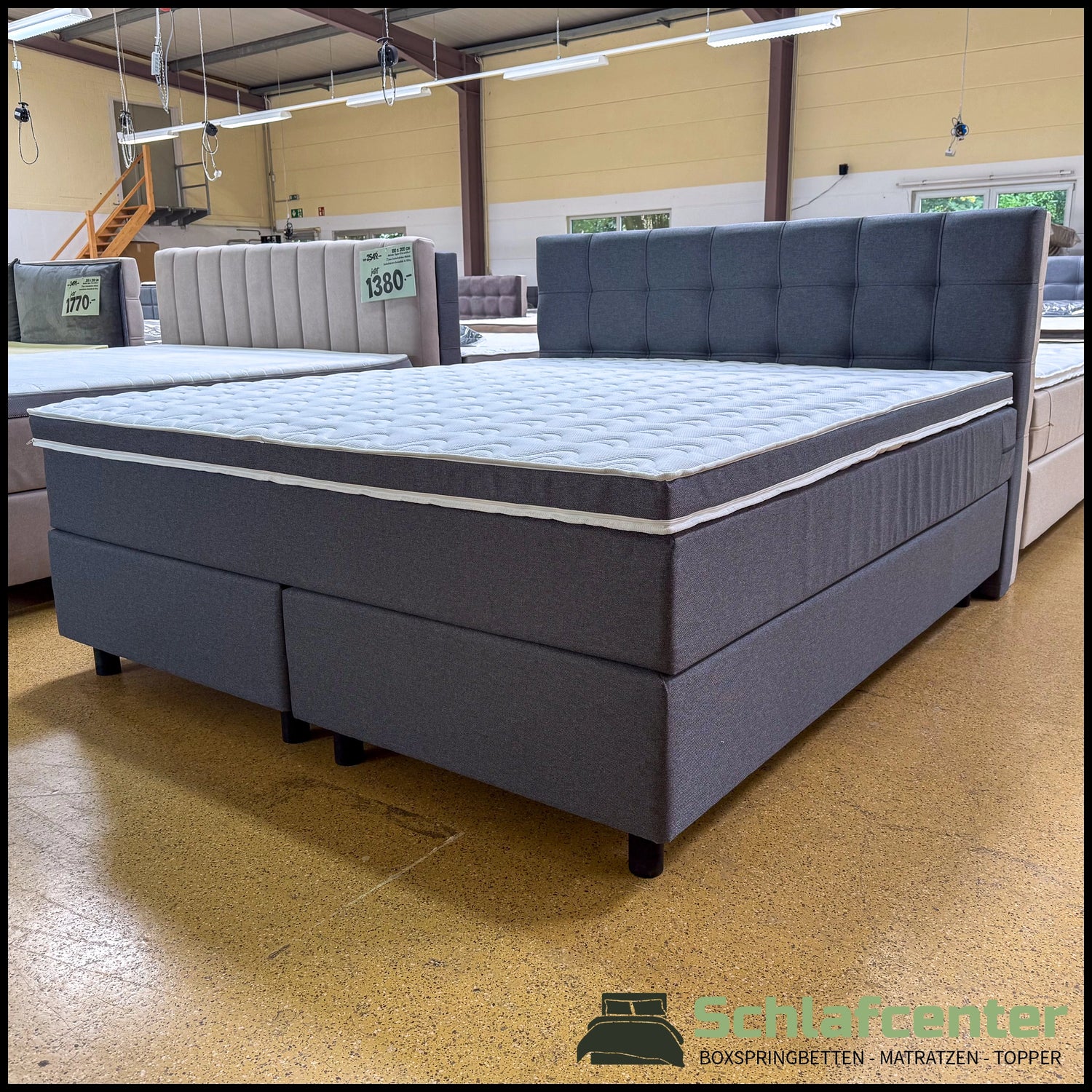 Boxspringbett 180x200 Stoff Grau 5 Teilig