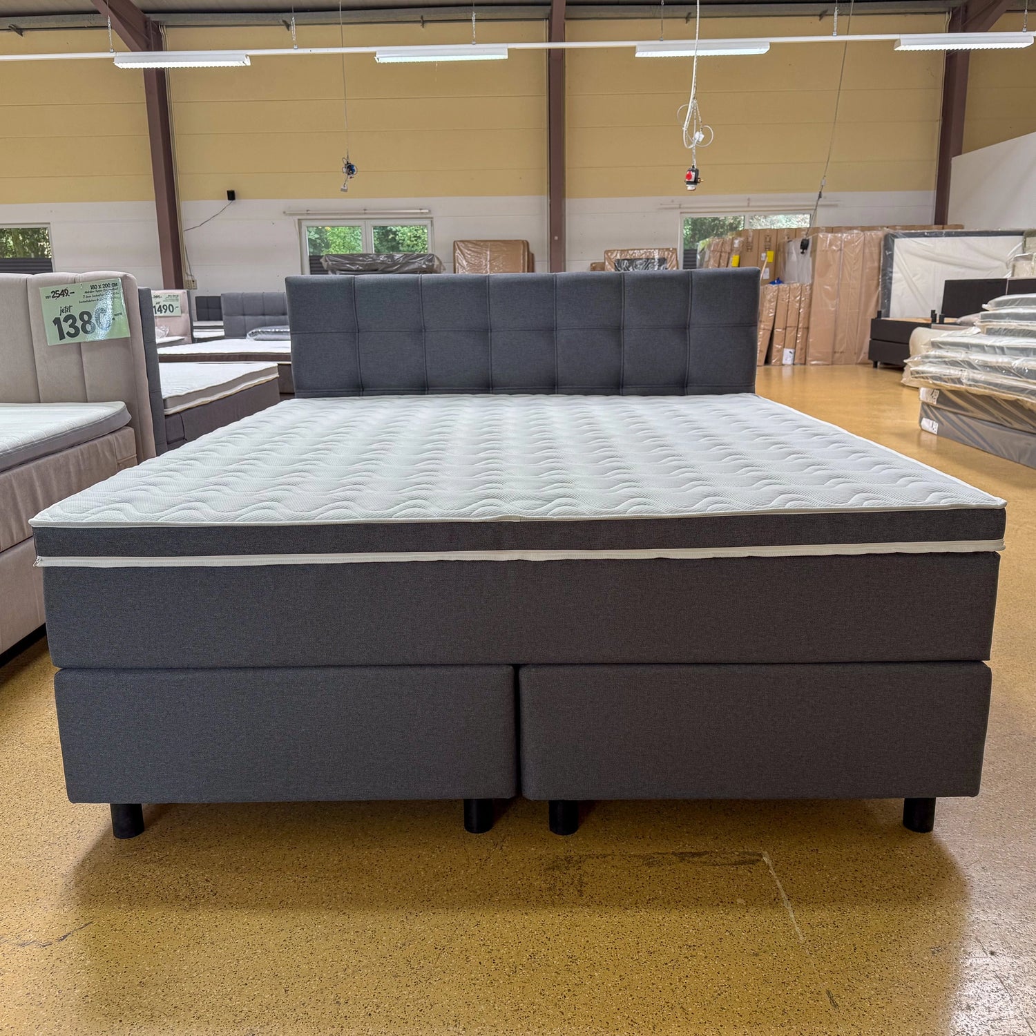 Boxspringbett 180x200 Stoff Grau 5 Teilig