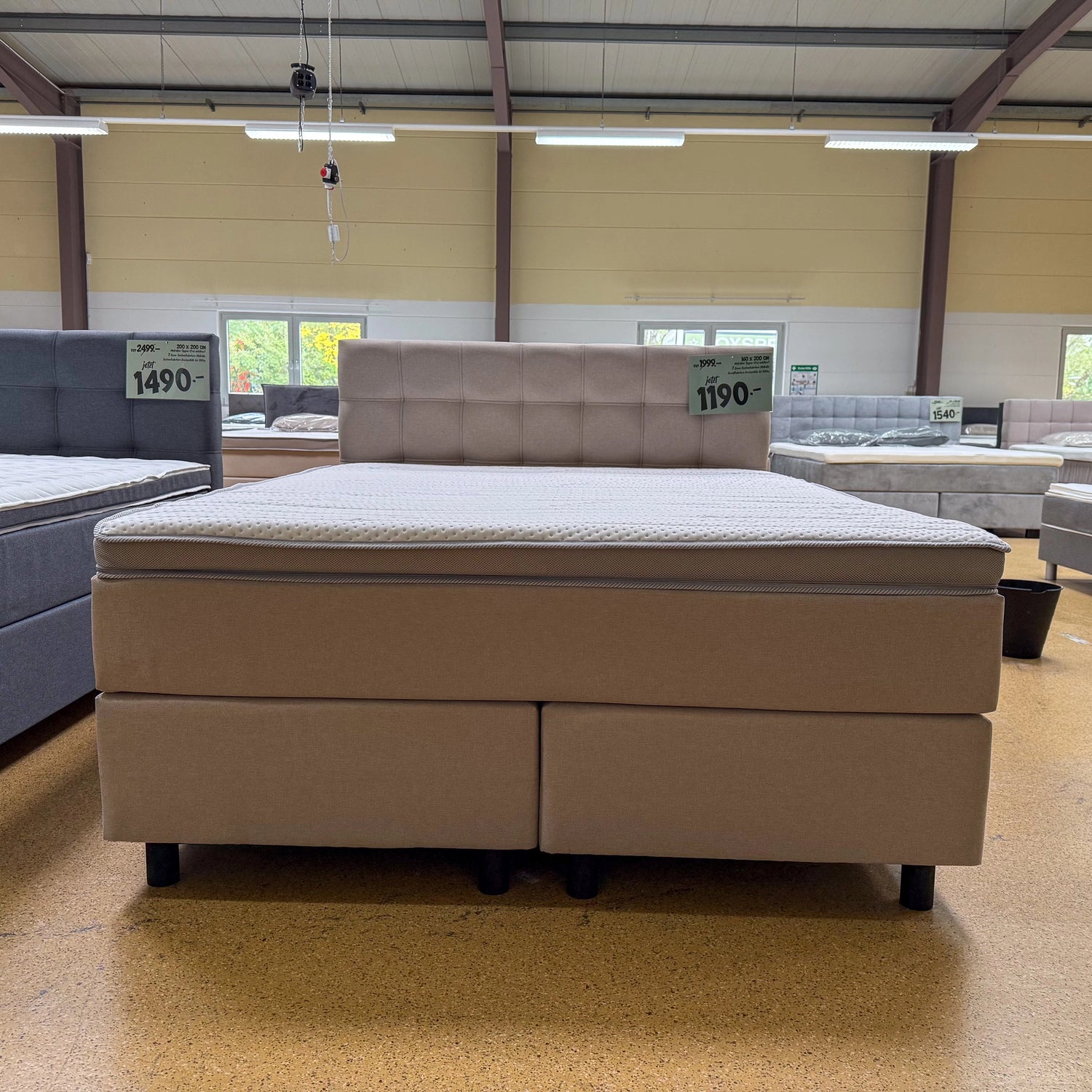 Boxspringbett 160x200 Stoff Beige 5 Teilig