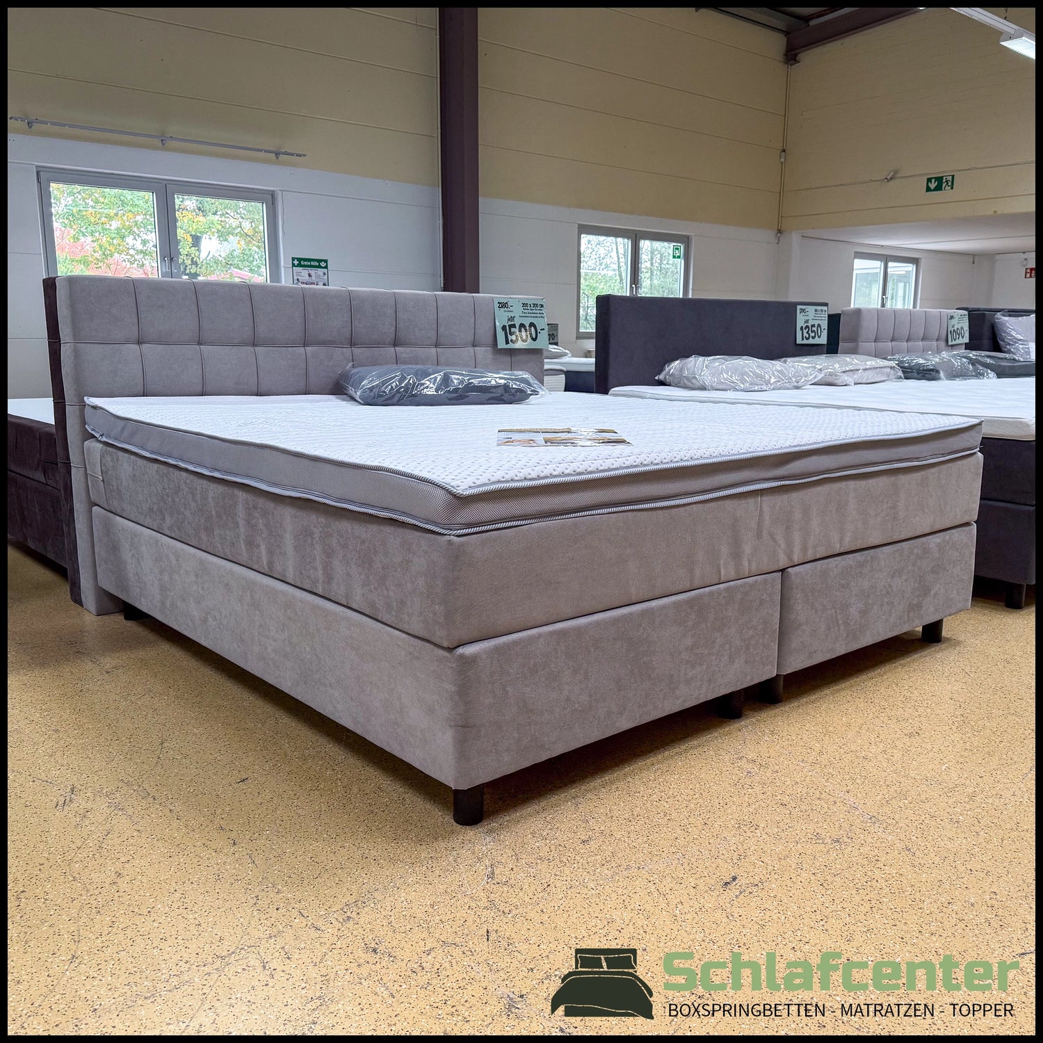 Boxspringbett 200x200 Beige Stoff Samt 5 Teilig