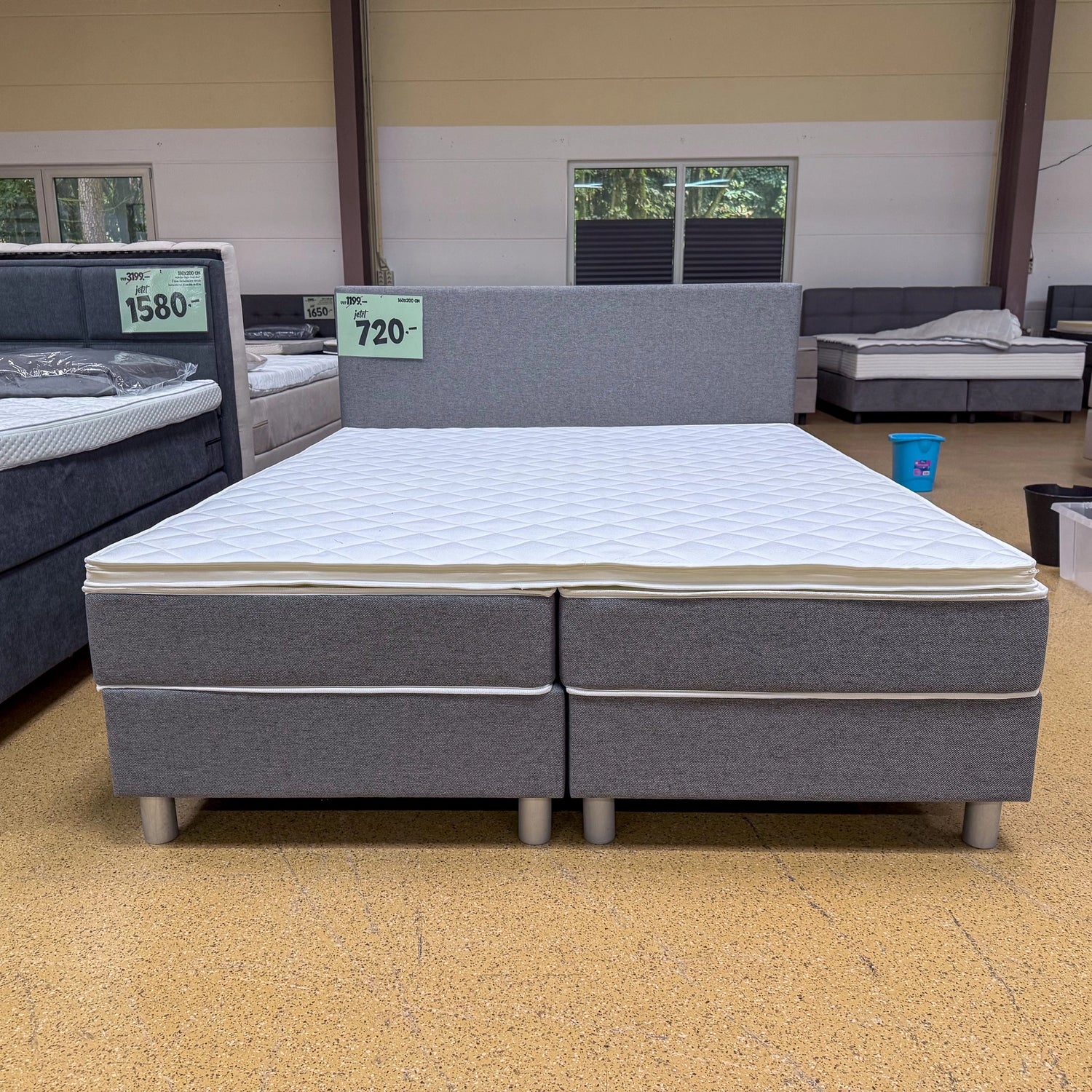 Boxspringbett 160x200 Grau 5 Teilig