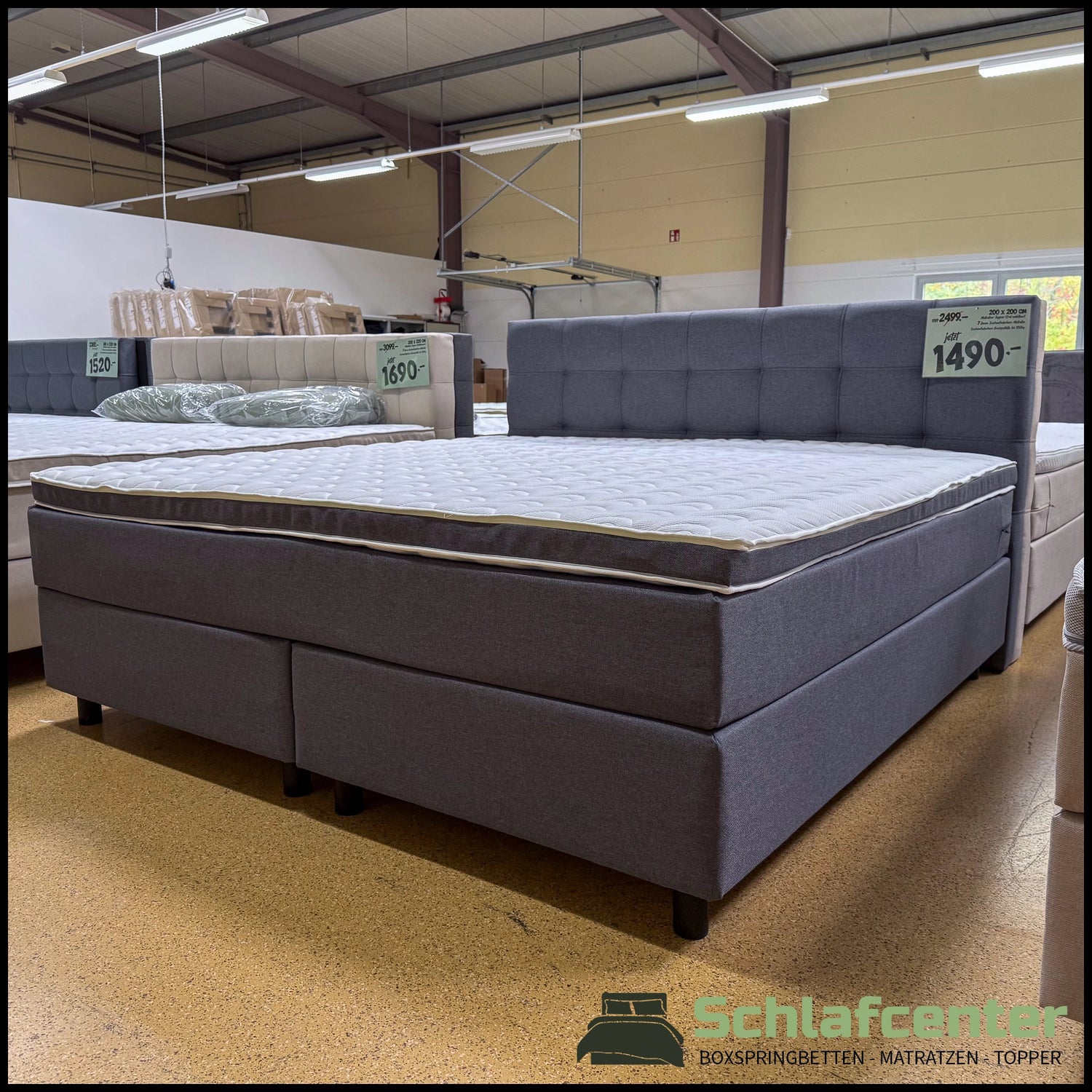 Boxspringbett 200x200 Grau Stoff 5 Teilig