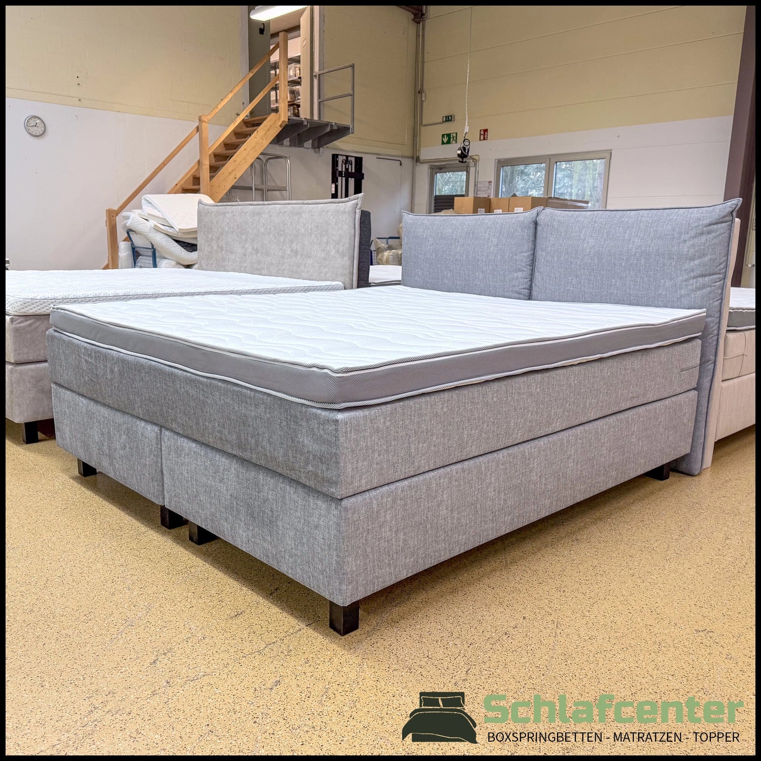 Boxspringbett 180x200 Stoff Grau Blau 5 Teilig