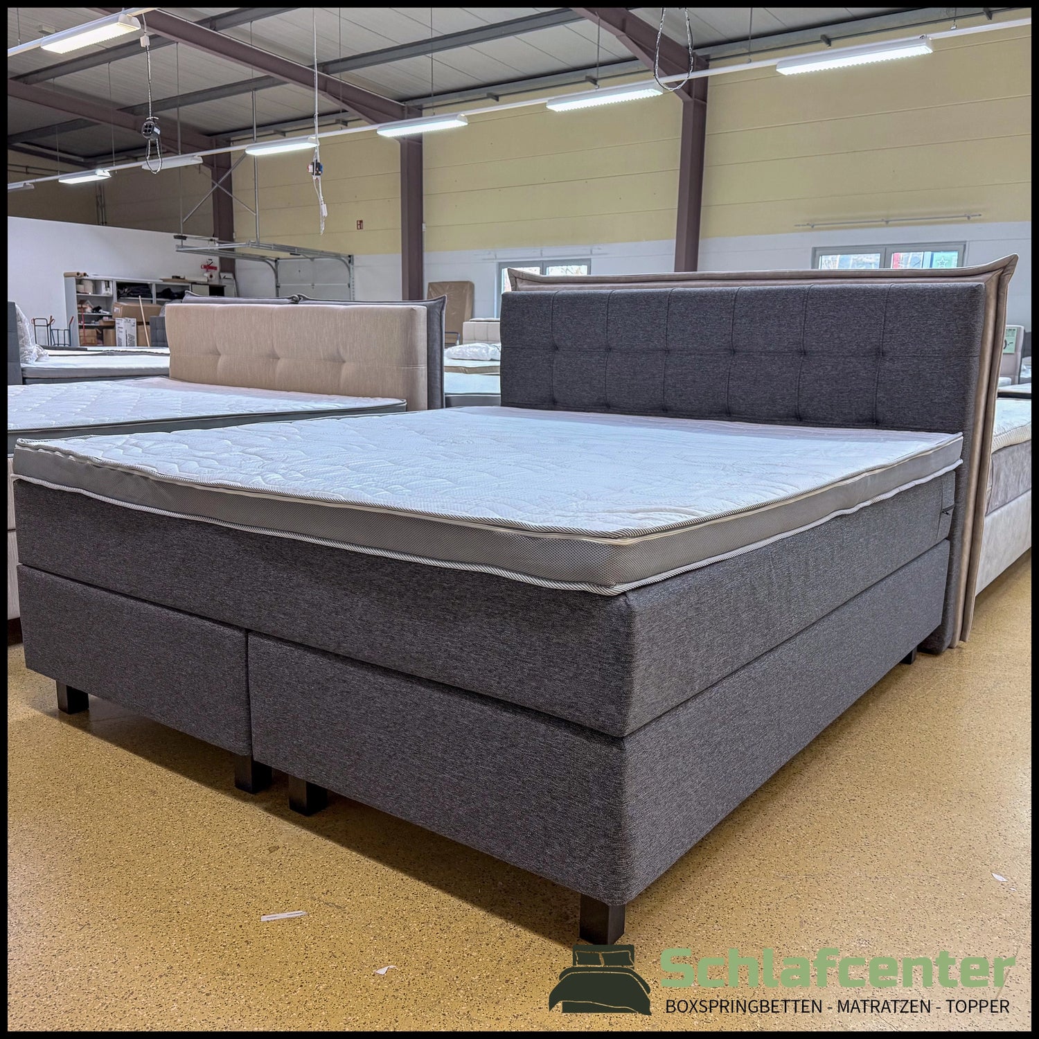 Boxspringbett 180x200 Stoff Grau 5 Teilig