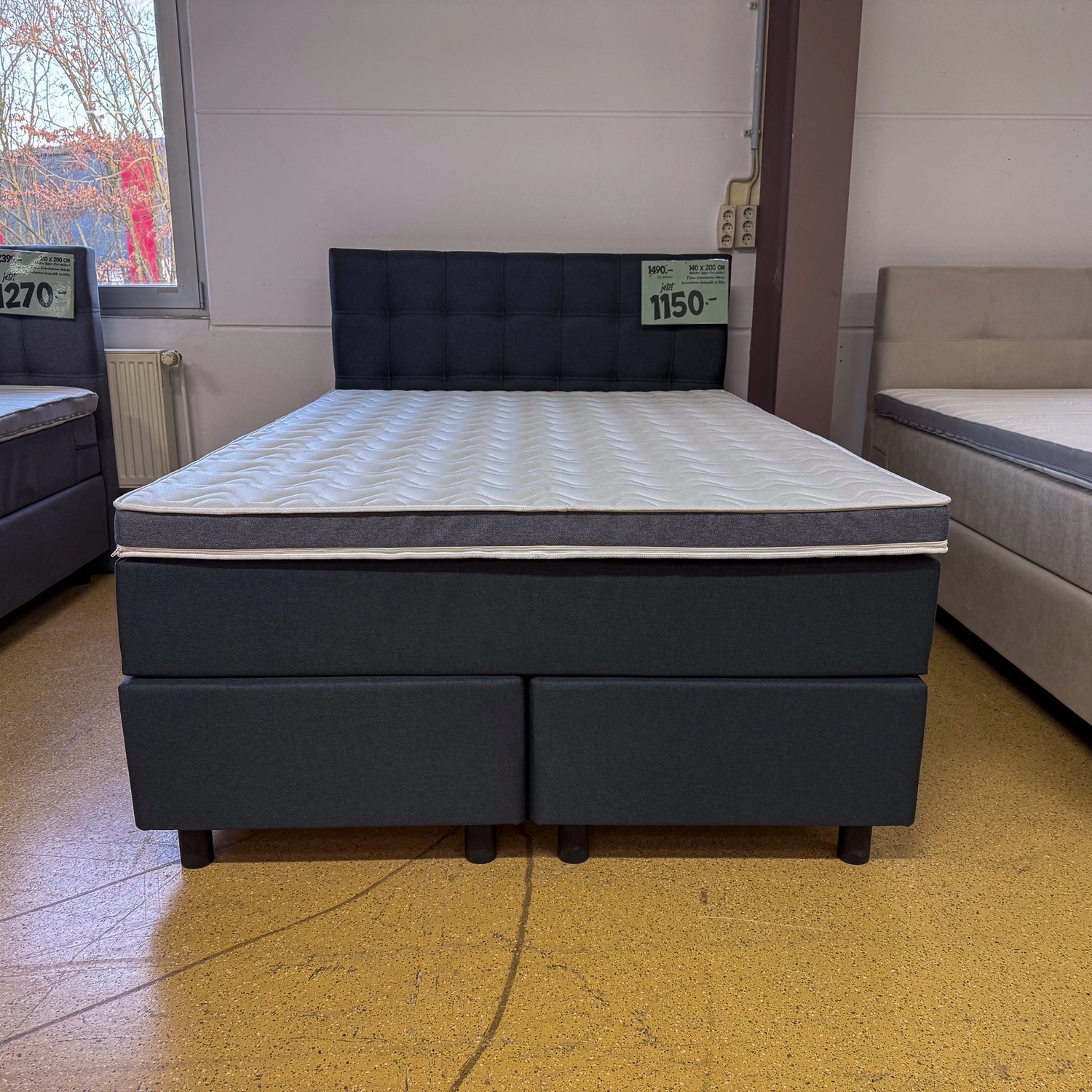 Boxspringbett 140x200 Stoff Dunkelgrau 5 Teilig