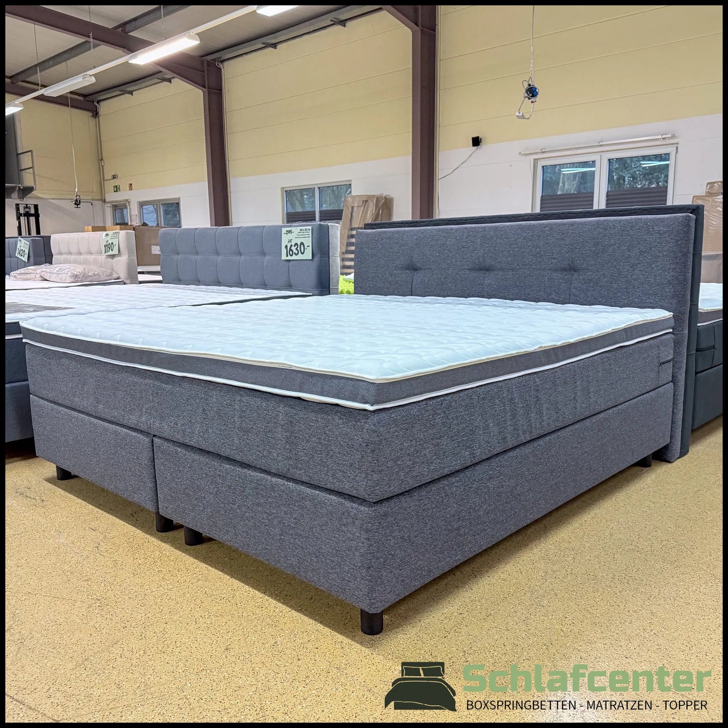 Boxspringbett 200x200 Grau Stoff 5 Teilig