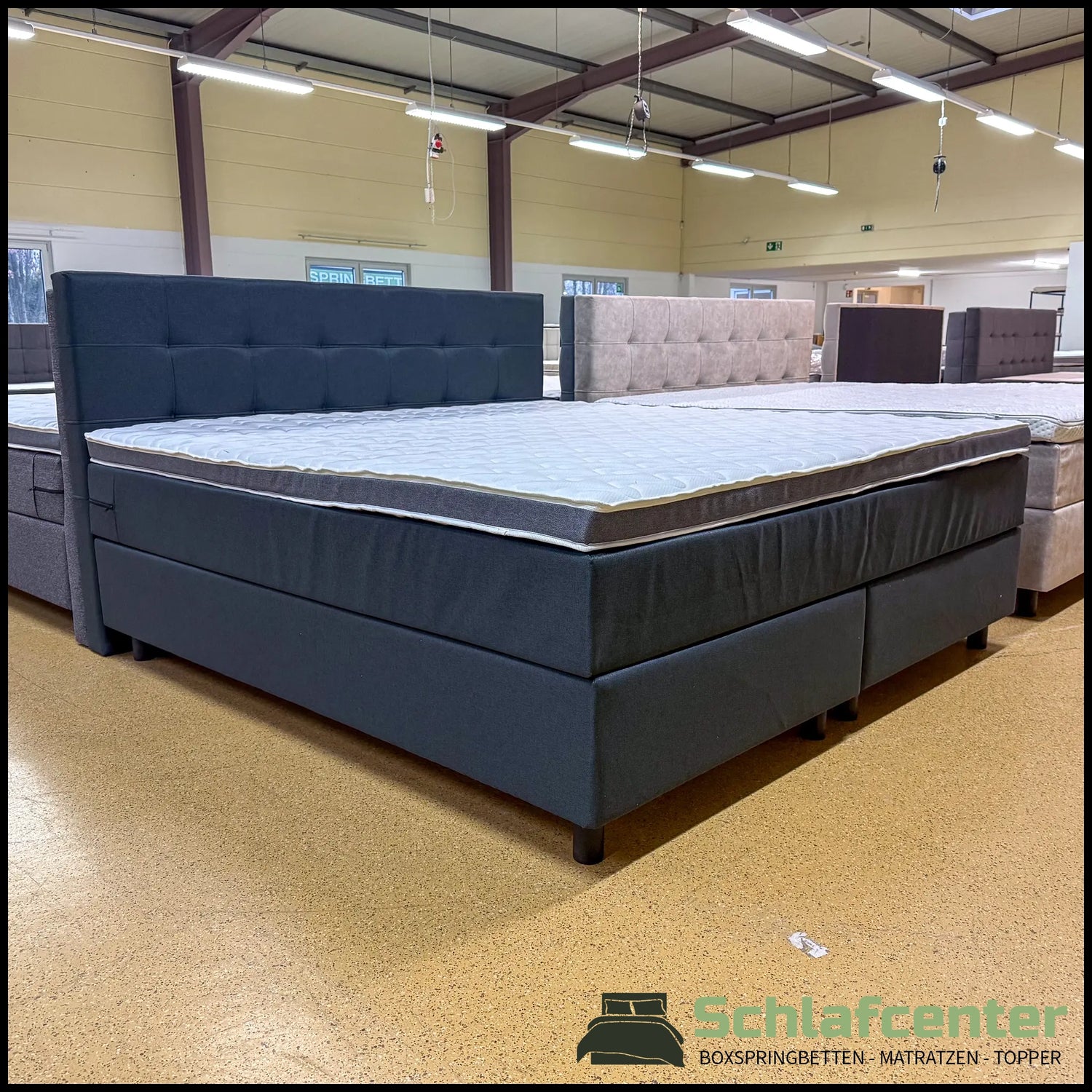 Boxspringbett 200x200 Dunkelgrau Stoff 5 Teilig