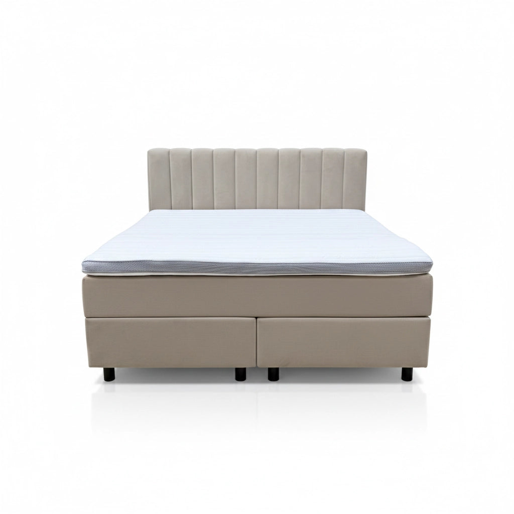 Boxspringbett 180x200 Stoff Beige Cappuccino 5 Teilig