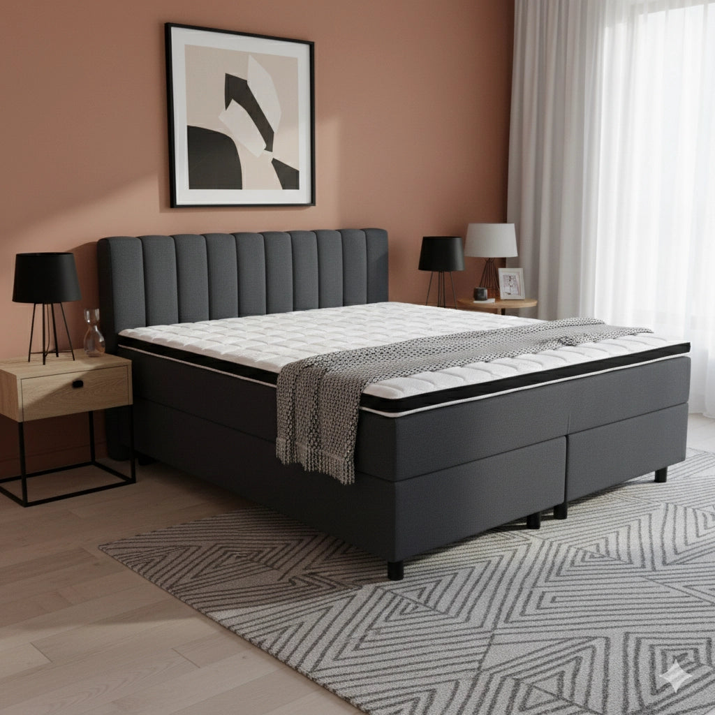 Boxspringbett 180x200 Stoff Dunkelgrau 5 Teilig