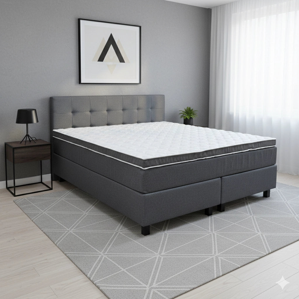 Boxspringbett 200x220 Stoff Grau 5 Teilig