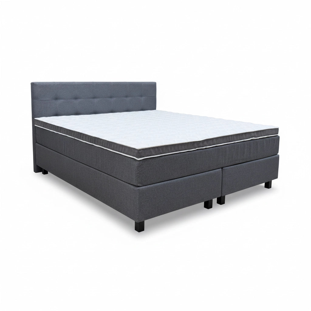 Boxspringbett 200x200 Dunkelgrau Stoff 5 Teilig