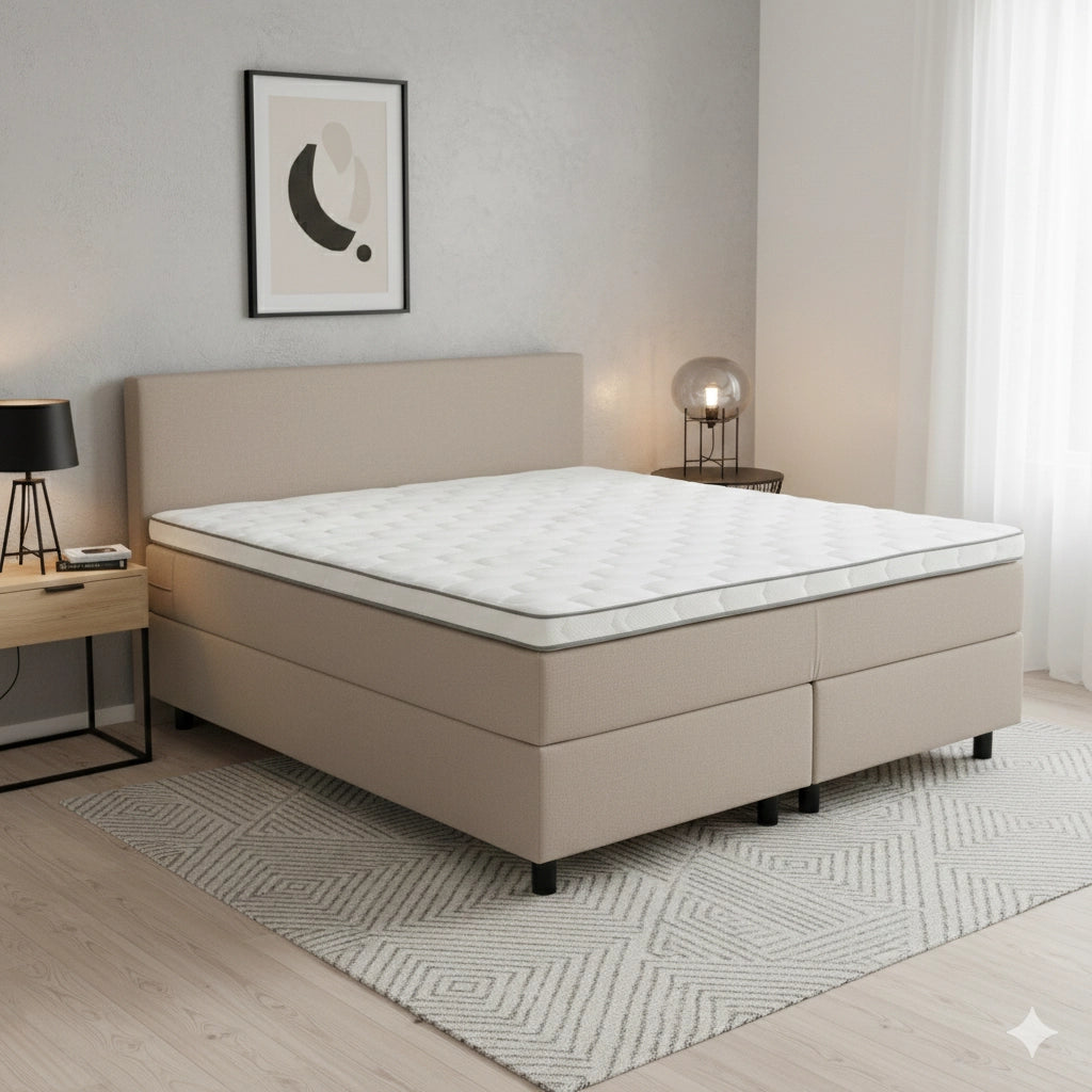 Boxspringbett 200x200 Beige Stoff 5 Teilig