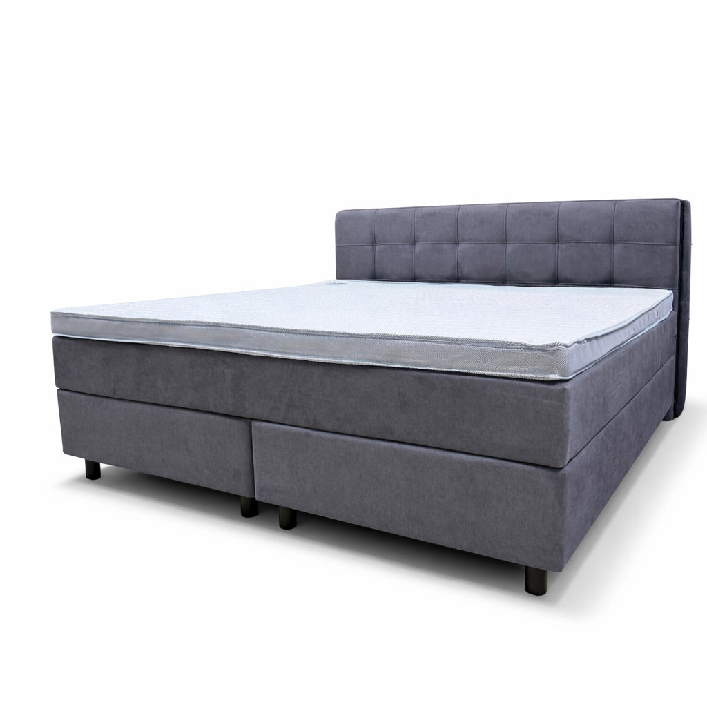 Boxspringbett 200x200 Dunkelgrau Stoff 5 Teilig