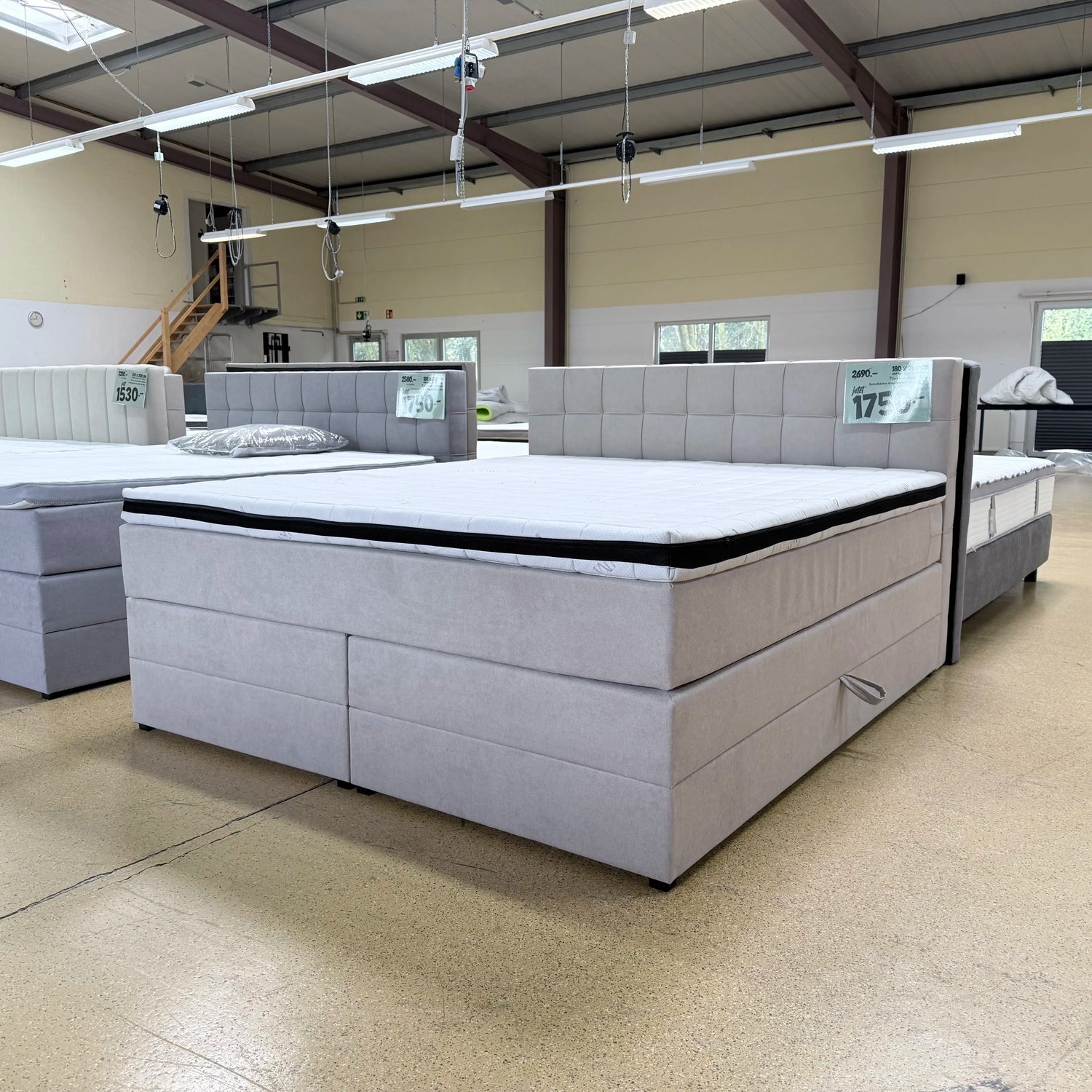 Boxspringbett 180x200 Stauraum Beige Stoff 6 Teilig