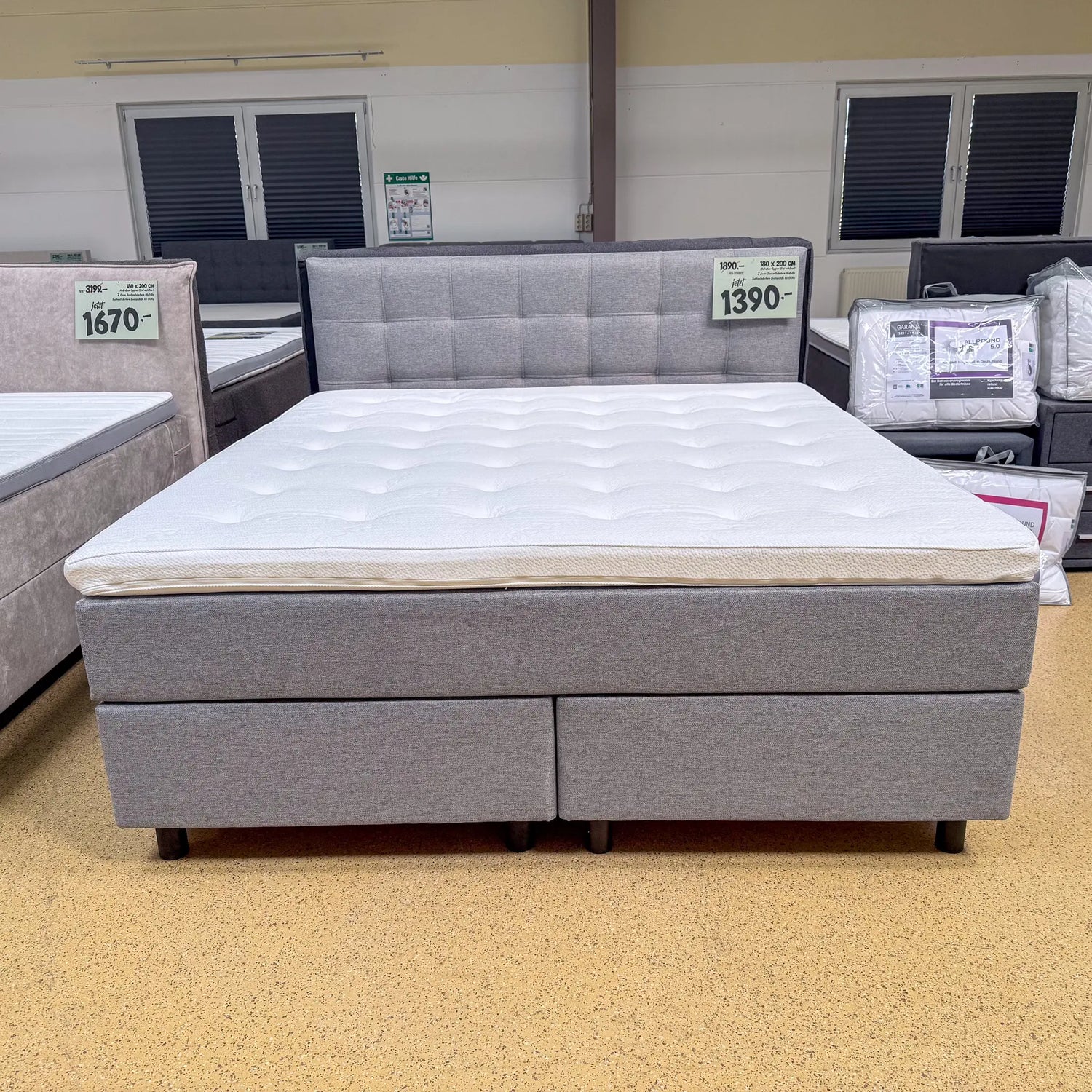 Boxspringbett 180x200 Stoff Grau Silber 5 Teilig