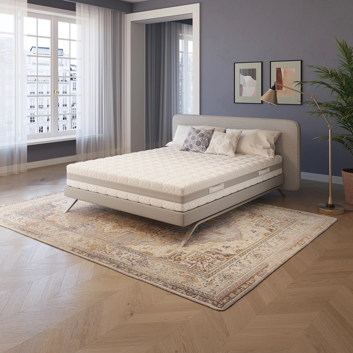 Modernes Boxspringbett im stilvollen Schlafzimmer mit hochwertiger Taschenfederkernmatratze für optimalen Schlafkomfort